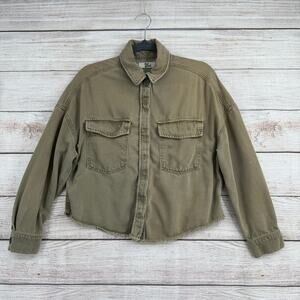 For Good Utility Jacket Women's S Khaki/Green Cropped Raw Hem
